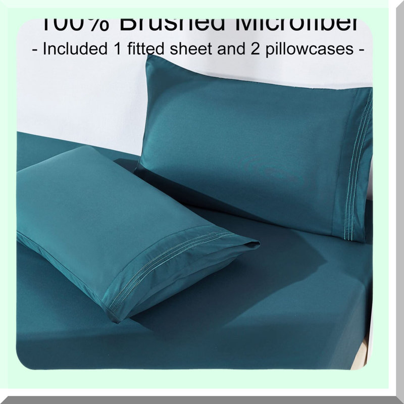 UltraSoft Teal Full Fitted Sheet Set - 1800 Thread Count Brushed Microfiber Deep Pocket Bedding with Pillowcase - Wrinkle & Fade Resistant - Fits up to 16"