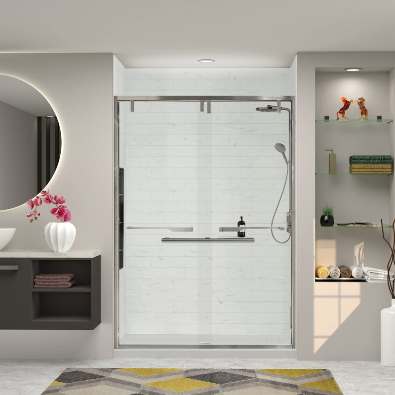 56 - l 60 po x H 80 po Technologie de porte de douche sans cadre TruMotion®, Acier inoxydable brossé