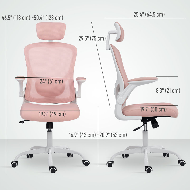 Chaise de bureau ergonomique, chaise de bureau avec support lombaire 4D, rose, Rose
