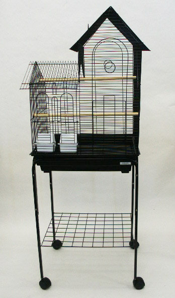 Cage à oiseaux avec support et 2 portes d’alimentation à plateau villa, Noir