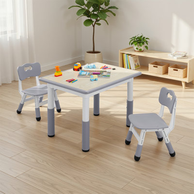 Kids Table And 2 Chairs Set, Height Adjustable Toddler Desk And Chair Set(grey)
