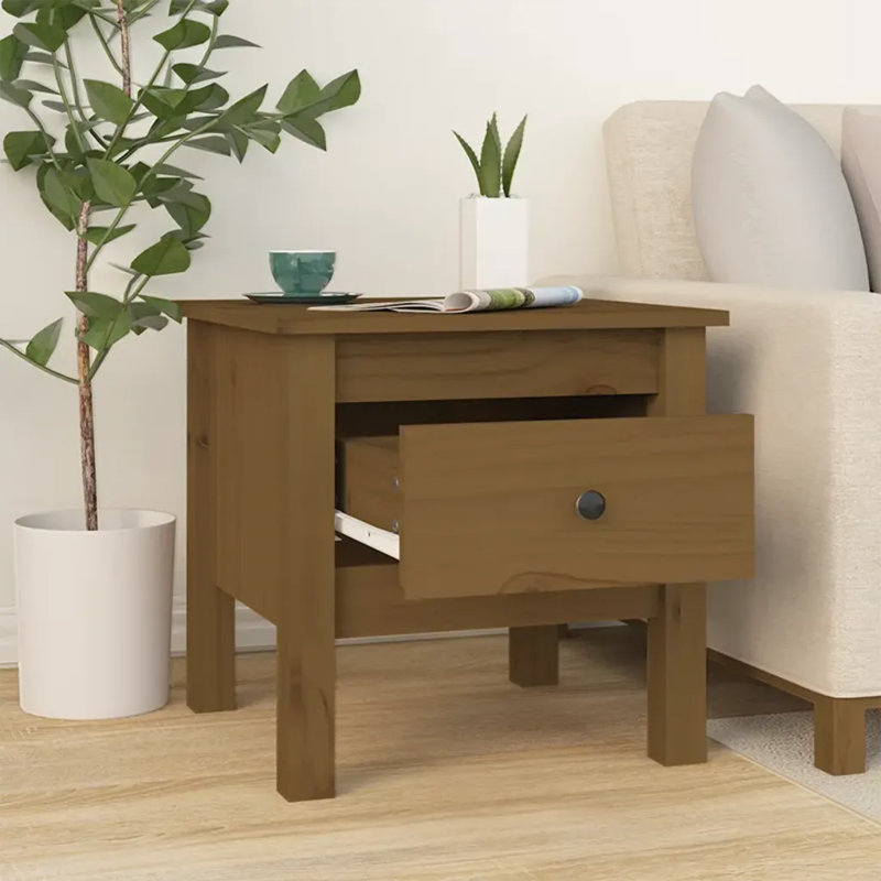 Kishawn Solid Wood Side Table Set, Honey Brown