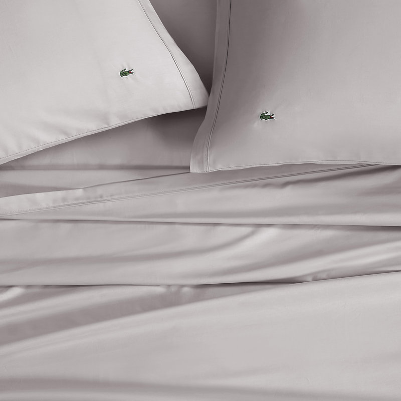 Lacoste Cotton Percale Sheet Set, Crisp Feel & Breathable Bedding, Deep Pocket Fitted Sheet, Sleet, Cal King, Sleet