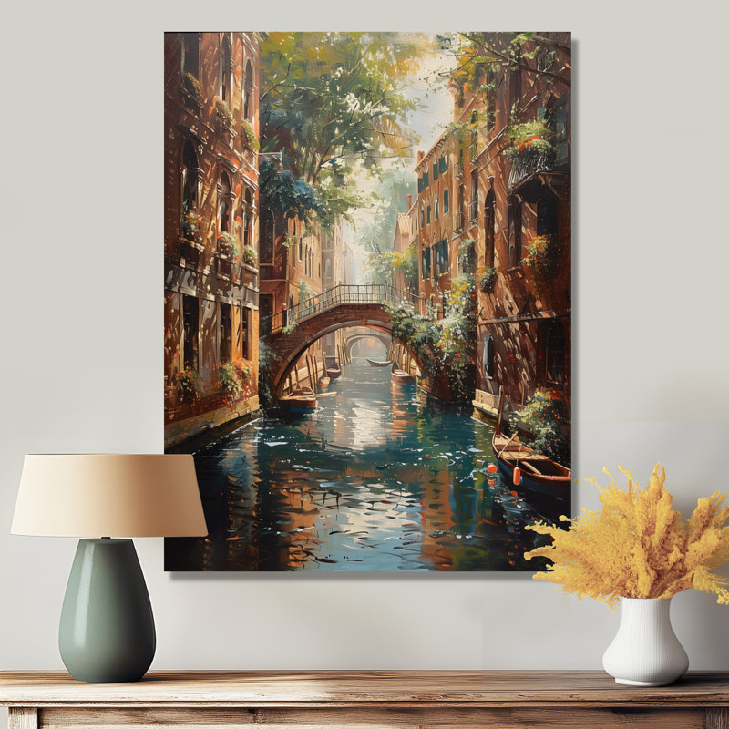 Brun, vert, printemps, parc urbain, pont, oasis, pont, art mural, salon, Cadre flottant noir, H 32 po x l 24 po