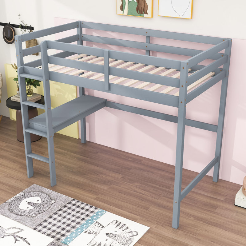 Gyneth Twin Loft Bed with Built-in-Desk by Harriet Bee, Gray