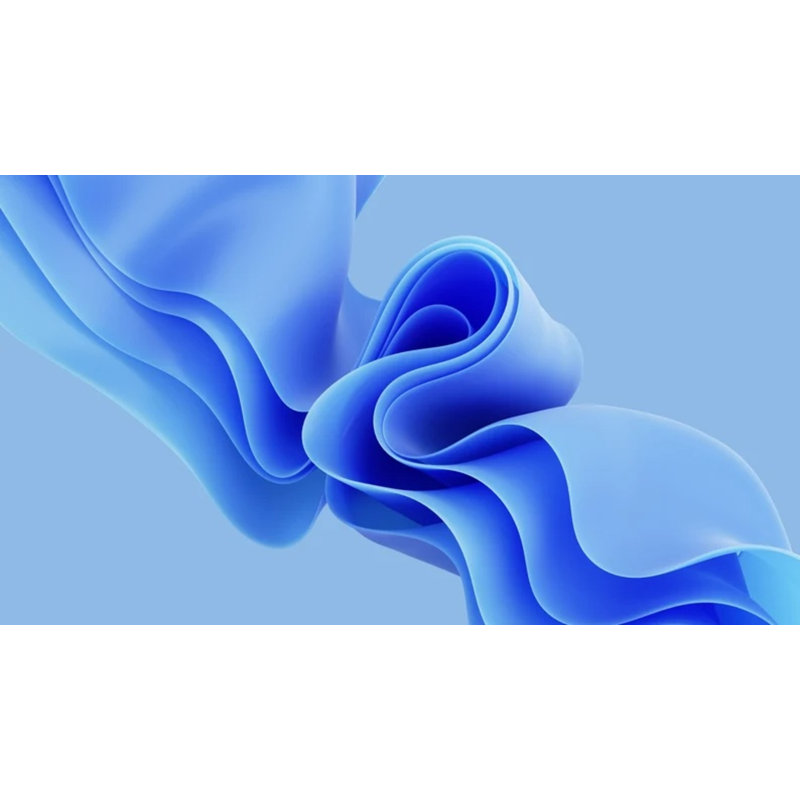 Murale 3D à vagues fluides abstraites - Sculpture de ruban fluide en bleu sur fond clair, 114" L x 204" W