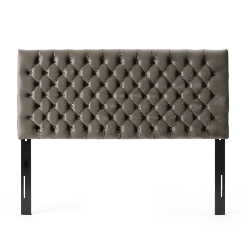 Charcoal Grey Fabric Queen Size Headboard - Tufted Diamond Stitch, Adjustable Solid Wood Frame & Metal Legs, Charcoal Gray