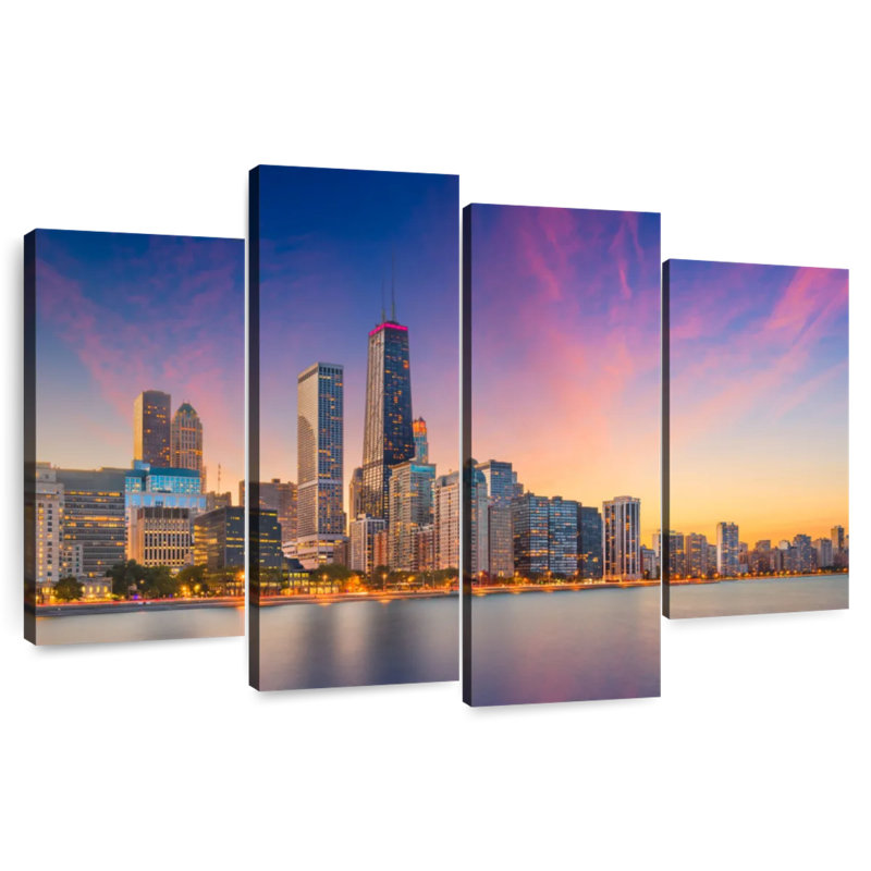 Nicci, Chicago, coucher de soleil, paysage urbain, H 27 po x l 43 po