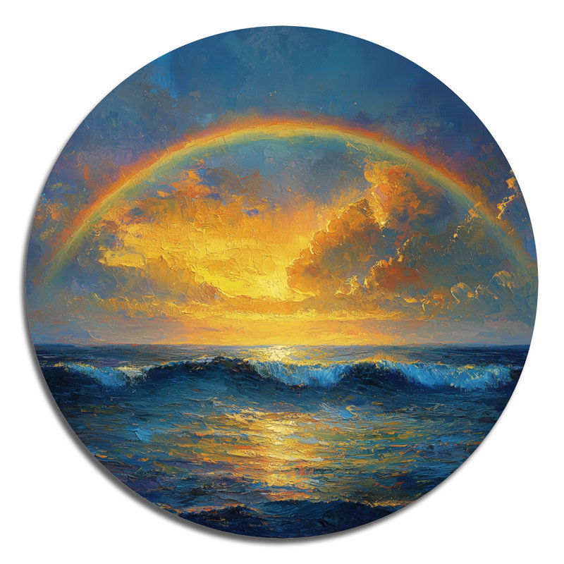 «Rainbow On The Ocean Harmony II», art mural métallique bleu traditionnel, H 16 po x l 16 po