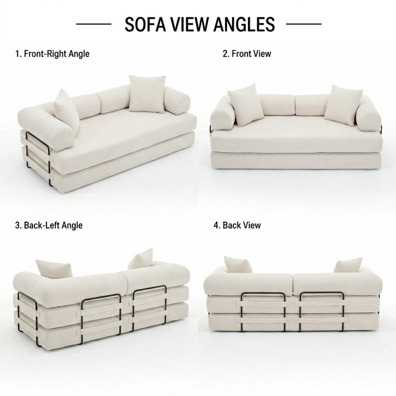 Boneless 76.77" Convertible Floor Compression Sofa Bed, 3-Seat Chenille Futon Couch with Pillow Back Support & Armrest, Foam Frameless Sleeper Sofa for Living Room Bedroom, LIGHT GREY