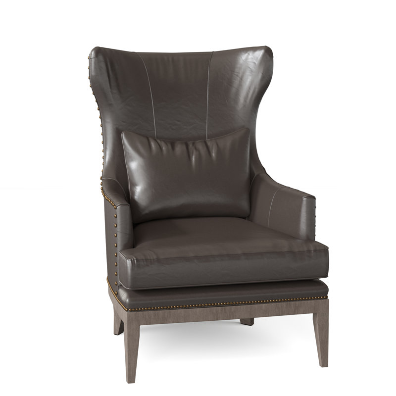 Taraval Leather Wingback Chair, Aline Fumo Genuine Leather, Stone, #9 & #54 French Natural