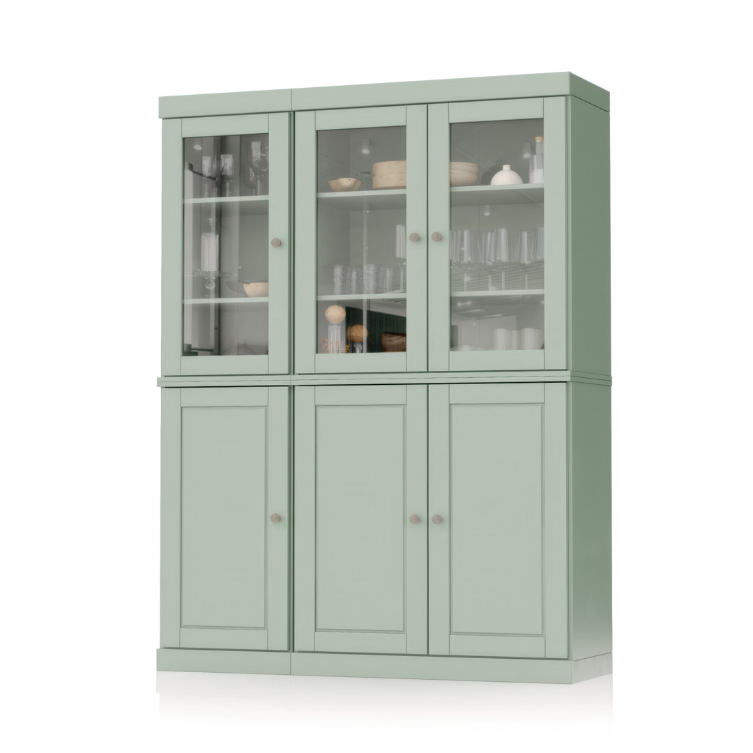 Bryann Palace Imports 100% Solid Wood Pantry China Cabinet, Raised Panel & Clear Glass Doors, 2 Drawers, Adjustable Shelves, 48.5" Wide, 71.5" Tall Hokku Designs 