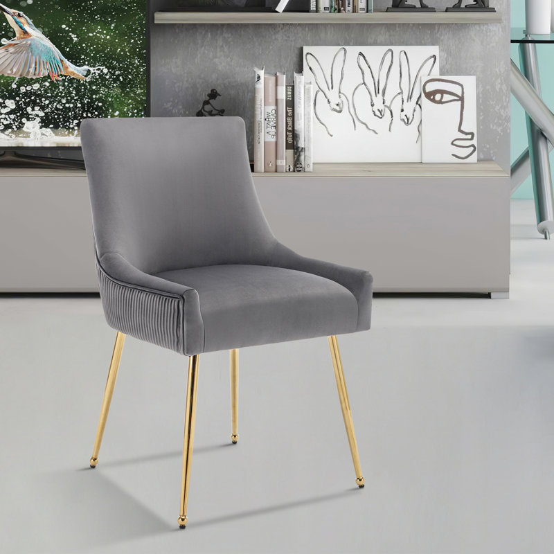 Ankeus 53 cm H Upholstered Velvet Armchair, Grey, Gold
