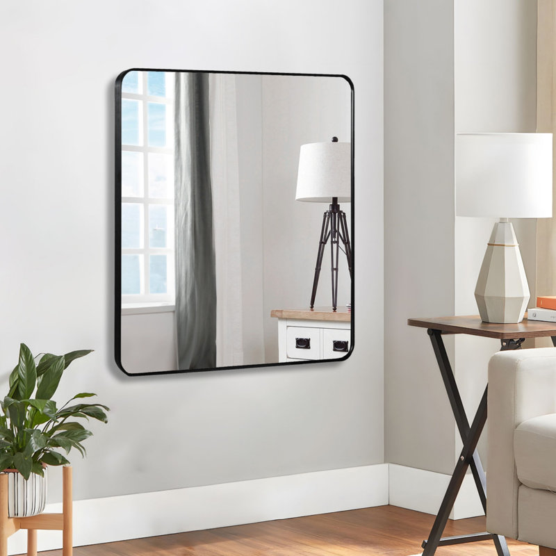 Miroir mural de salle de bain moderne et minimaliste, Carrée, Noir, 30 po x 30 po