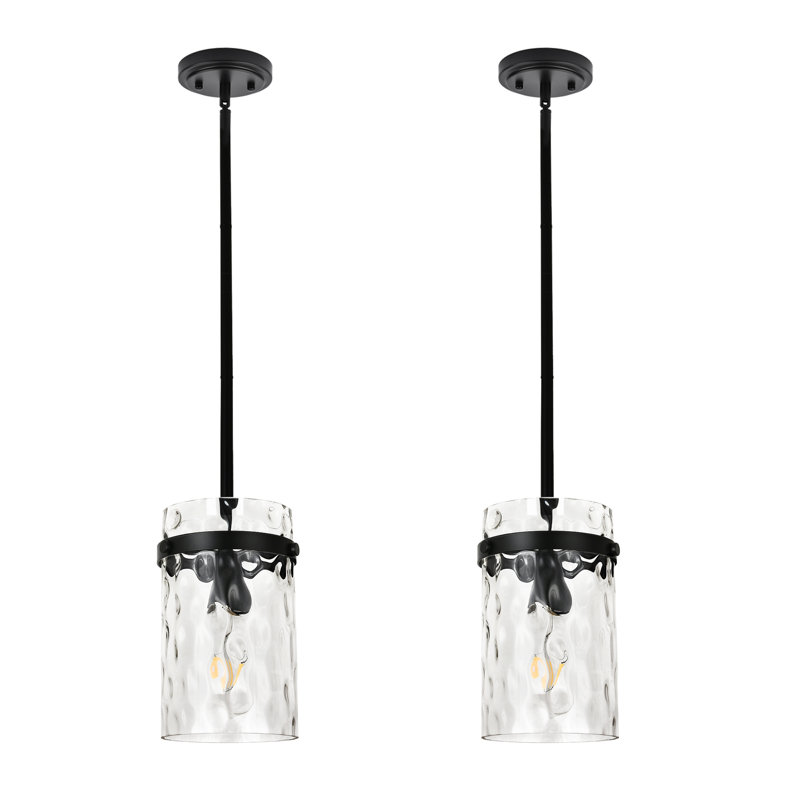(Ensemble de 2) Grand luminaire suspendu en verre martelé soufflé à la main 1 lumière, l 5,9 po, Noir