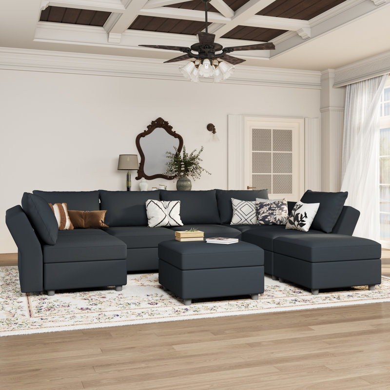 Canapé modulaire rembourré 8 pièces avec rangement BOX MODULE STO SOFA, Mélange de coton gris