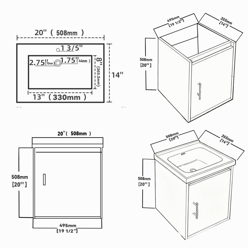 Meuble-lavabo flottant 20 po avec lavabo, porte à fermeture en douceur, lavabo en céramique, contreplaqué, blanc