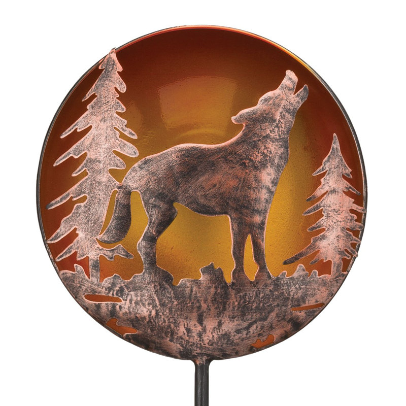 36" Orange and Black Metal Wolf Solar Stake Light