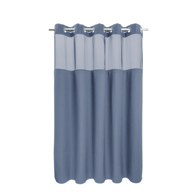 Ramjani Waffle Weave Shower Curtain With Snap in Liner, Sheer Window