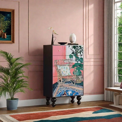 Armoire de rangement en bois de noyer avec 5 tiroirs
