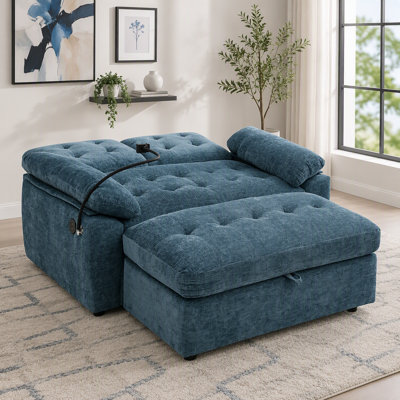 Canapé double inclinable avec port USB, support pour téléphone et repose-pieds avec rangement
