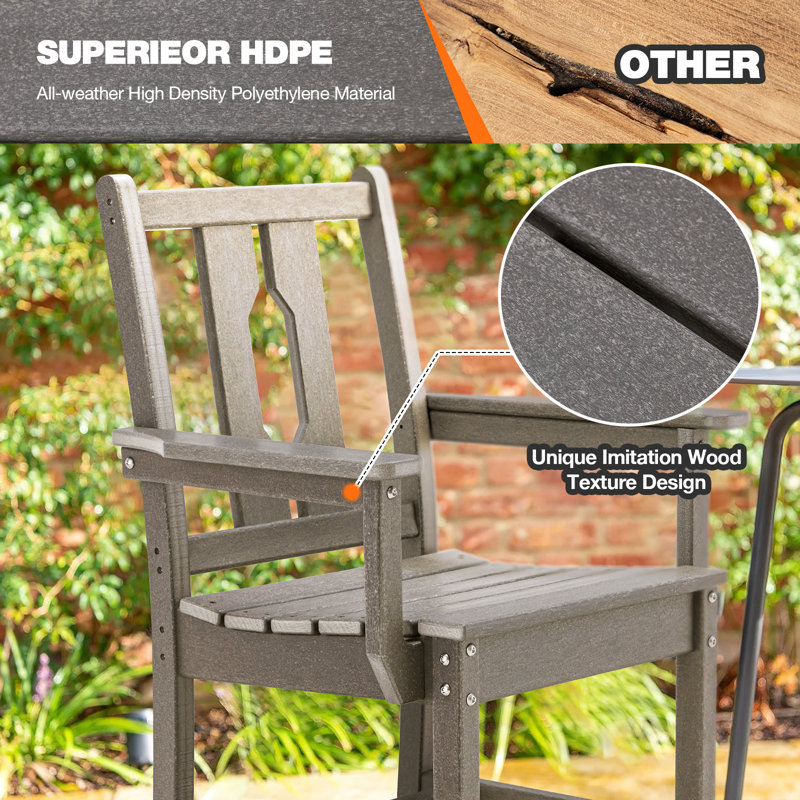 Mabry 5 Piece Patio Dining Set, Patio tables with 4 Chairs,Patio Furniture Sets Made of HDPE Materia and Metal Frame Reinforcement for Backyard, Porch, Lawn，Party and Garden,Gray