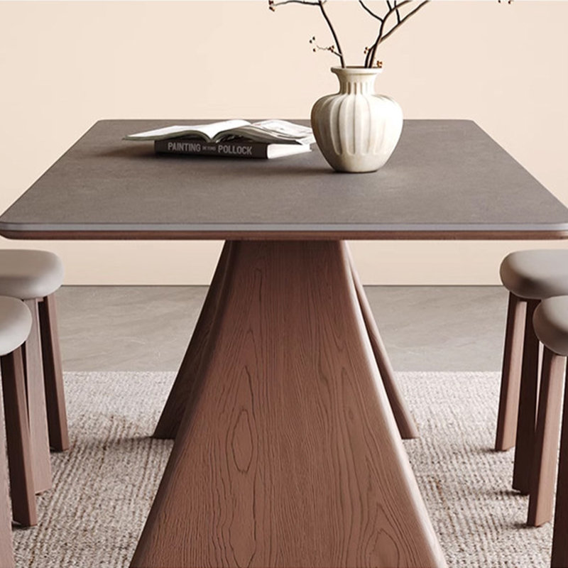 Brown Rectangular Sintered Stone + Solid wood Curved Dining Table Dining Table, 29.53"H x 70.87"L x 35.43"W
