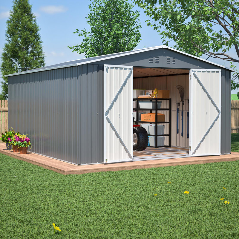 Remise de rangement en métal l 11 pi. X P 13 pi. Avec structure de plancher et porte verrouillable (143 pi. Ca.)