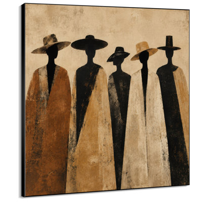 Impression sur tissu grand format pour décoration murale - Femmes africaines portant des chapeaux à larges bords, tons neutres et naturels, pour salon ou chambre - « Assemblage du cadre requis (cadre non fini) »