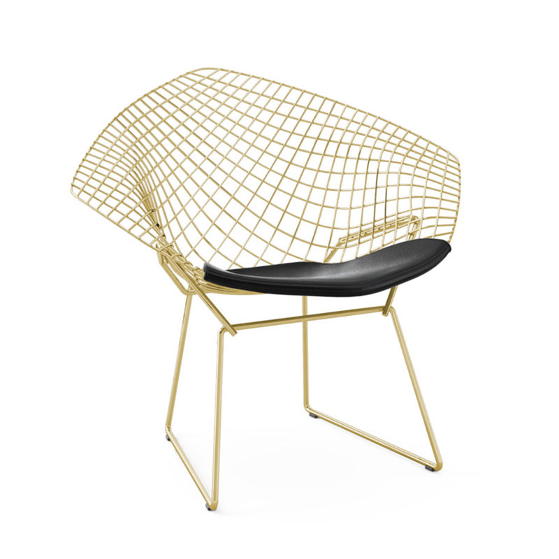 17.5'' H Faux Leather Upholstered Metal Armchair, Black, Gold