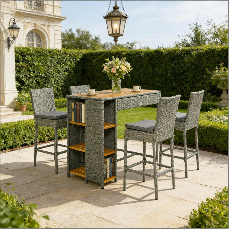 Ensemble de bar et table d'extérieur en osier 5 pièces