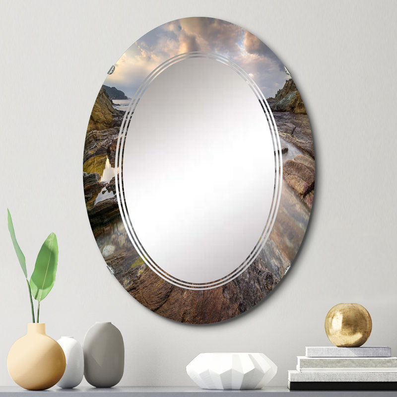 Coastal Rock Formation Wall Mirror, Nautical & Coastal Printed - Unusual Coastal Rock Formation In Corsica, 30" x 20"