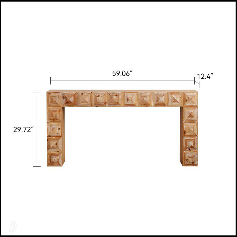 Console rustique à relief géométrique avec détails sculptés en 3D, bois massif et panneau de fibres à densité moyenne pour le vestibule et le salon