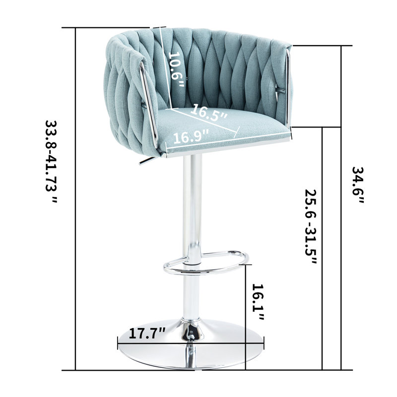 2Pcs 360 Swivel Bar Stools With Woven Back & Footrest - Adjustable Counter Height, Blue For Kitchen Island, Cafe, Pub Height Of 2 Swivel, In Fabric Kitchen,