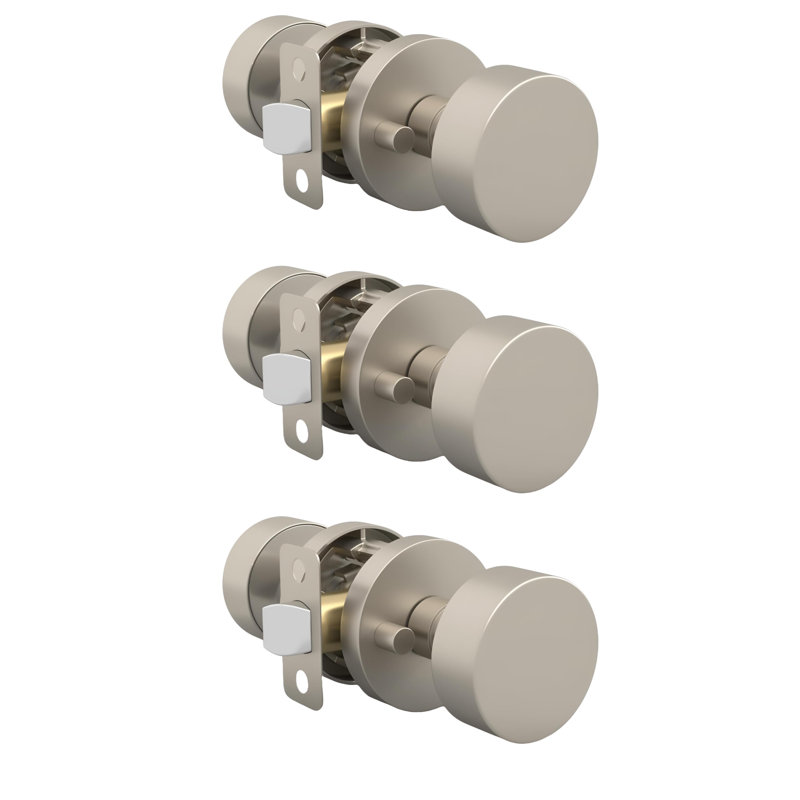 Paquet de 3 poignées de porte d'intimité Mega Poignées Buena, Satin Nickel