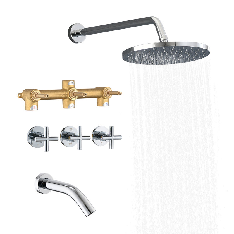 Three Handles Tub & Shower Faucet with Rough in-Valve, Chrome