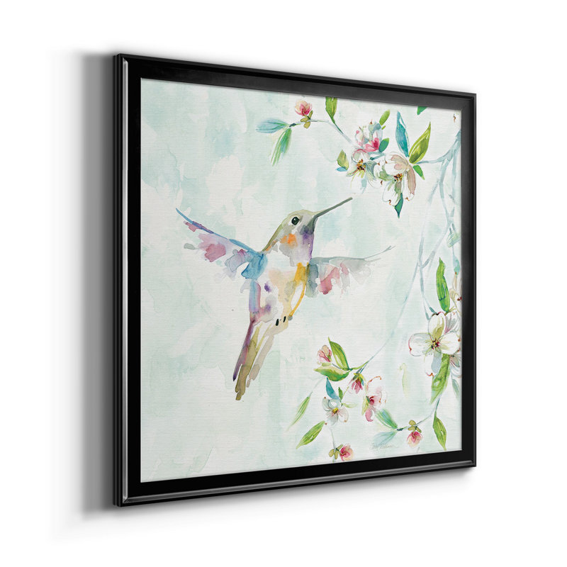 Colibri I - peinture encadrée sur papier, Pas de tapis, H 34,5 po x l 69 po x P 1,5 po, Papier encadré noir