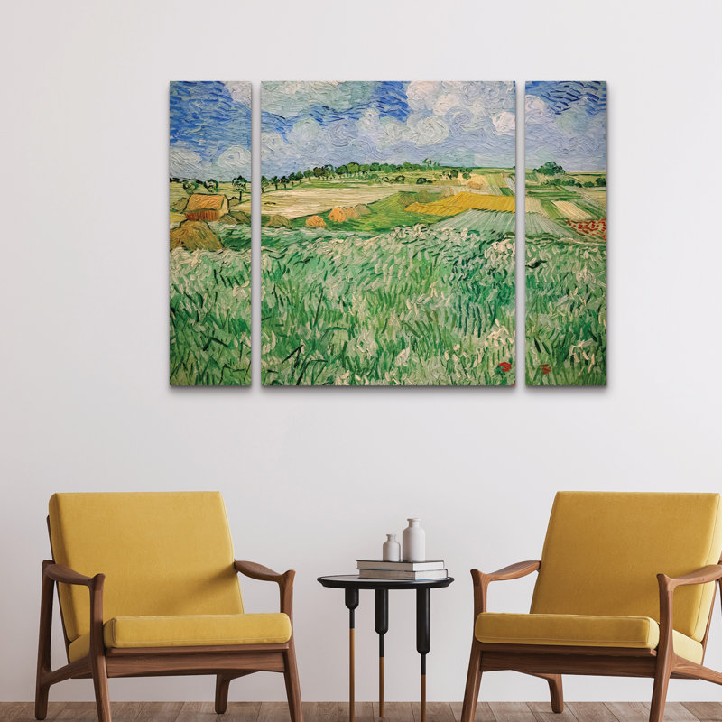 Ensemble de 3 panneaux d'art mural - Vincent Van Gogh «Plain près d'Auvers, 1890», art mural sur toile pour le salon, la chambre à coucher ou le bureau