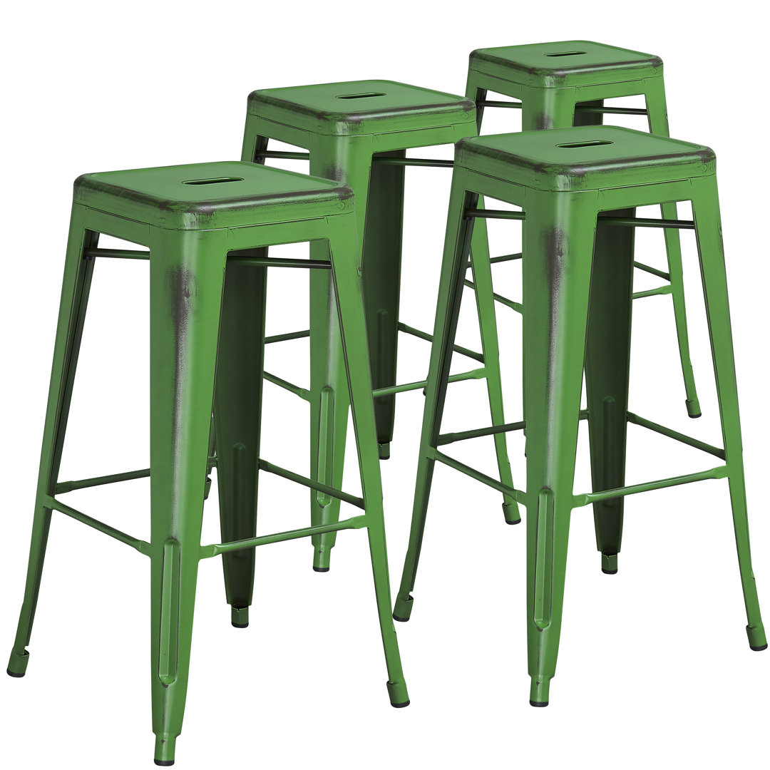 Kai Industrial Style Bar Stool - Set of 4 - Modern Metal Counter or Bar Height