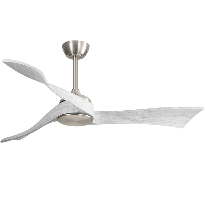Kemp 52'' 3-Solid Wood Blade Modern Propeller Ceiling Fan with Remote Control and no Light, Brushed Nickel with Gray Blades