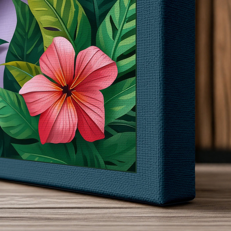 Exotic Bird of Paradise Botanical - Wrapped Canvas, 18x12 - 45.7 x 30.5 cm, Teal Border