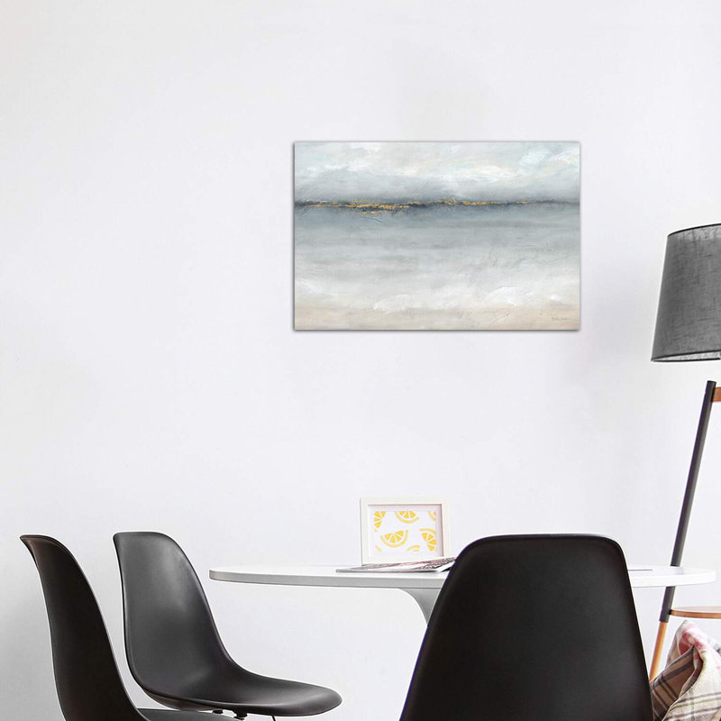 «Serene Sea Grey Gold Landscape» - reproduction, Toile tendue, H 40 po x l 60 po x 1,5 po
