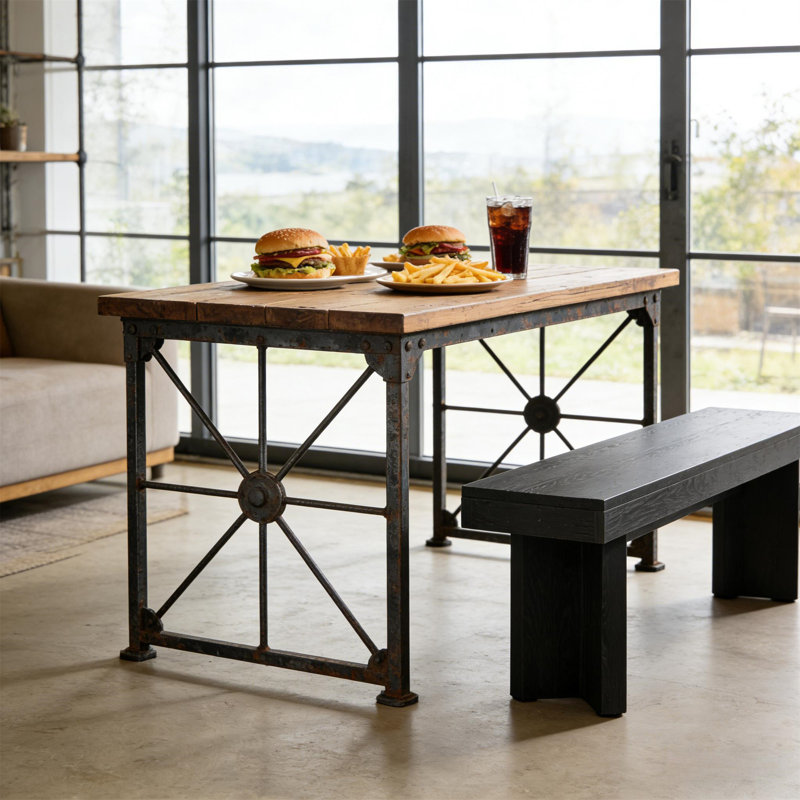 Banc de table de cuisine à pieds triangulaires (avec banc inclus), Noir