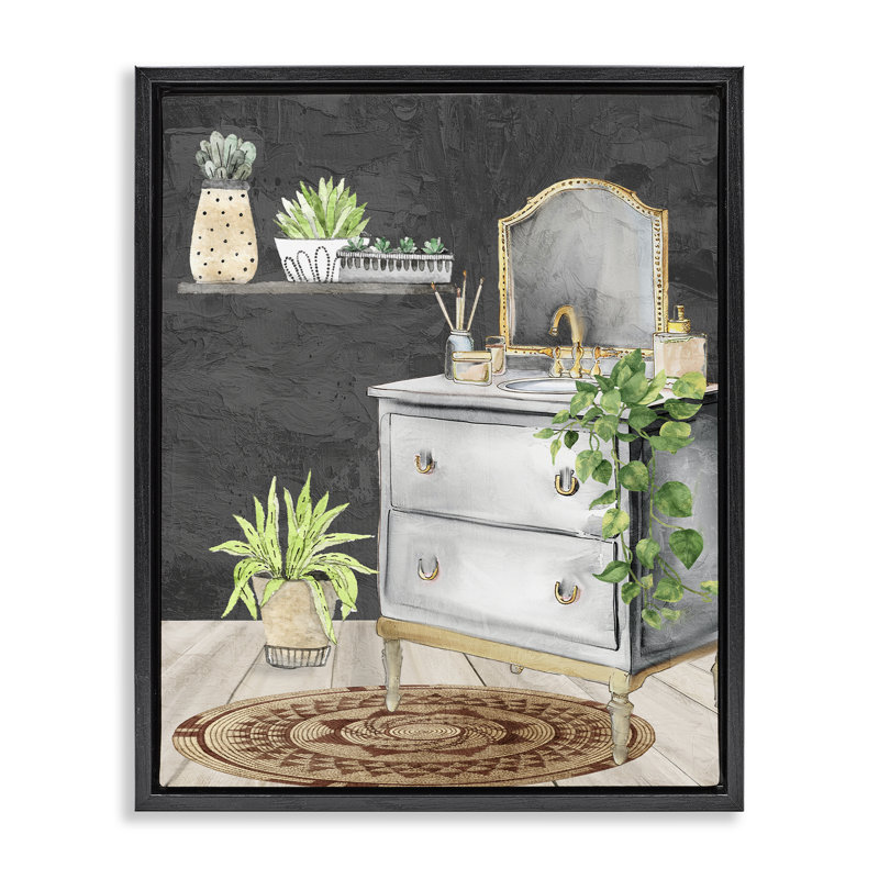 Cadre flottant pour salle de bain Relaxed Green, design par Kim Allen, Cadre flottant noir de jais, H 21 po x l 17 po