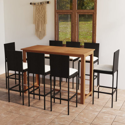 Ensemble de salle à manger rectangulaire à hauteur de bar pour 8 personnes avec coussins
