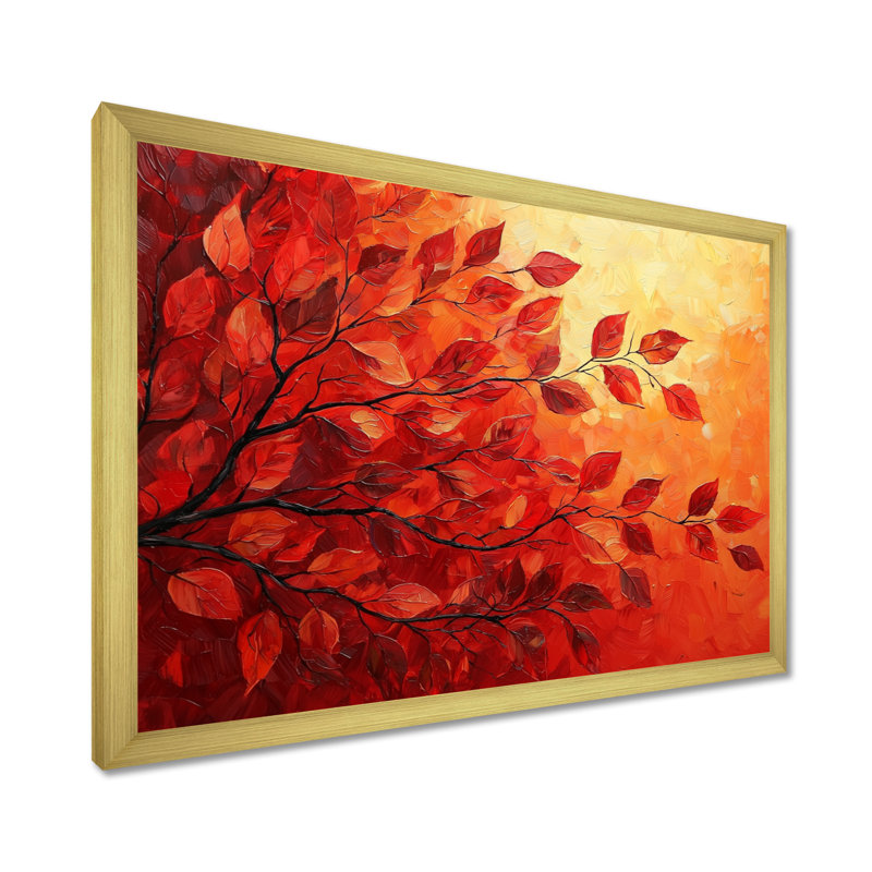 «Autumn Sunset Maple Leaf I - Leaves», reproduction sur toile encadrée, H 30 po x l 40 po, Doré, Picture Framed