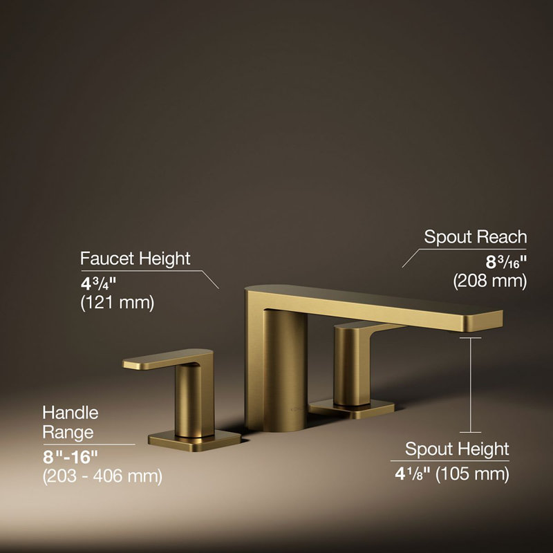 Parallel Two-Handle Deck-Mount Bath Faucet, Vibrant Brushed Moderne Brass