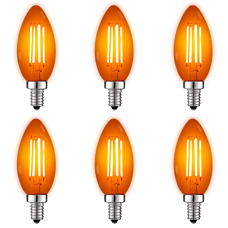 4.5 Watt (40 Watt Equivalent), B11 LED Candle Bulb, Colored Light Bulb, E12/Candelabra Base, Orange, 6