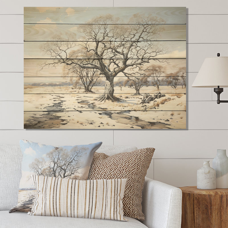 Sycomore Winters Tree II - Sycomore sur bois, H 10 po x l 20 po