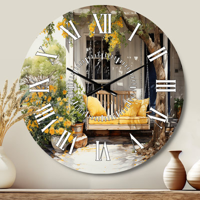 Farmhouse Yellow Country Comfort III - Floral White Face Wall Clock